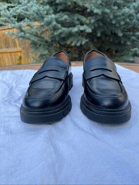 Marc Fisher Black Leather Penny Loafers